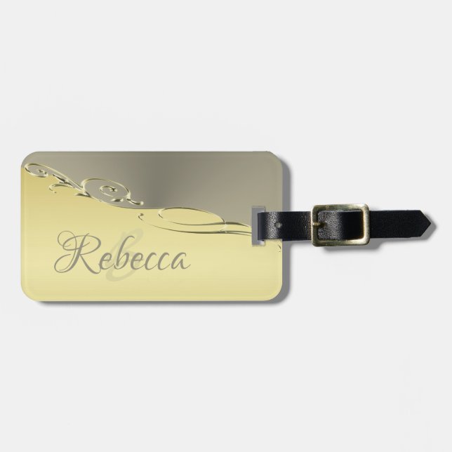 Luxuriöses goldenes Metall, das auf Gold und Silbe Gepäckanhänger (Vorderseite horizontal)