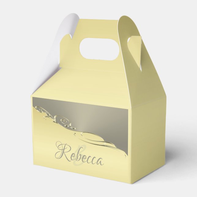 Luxuriöses goldenes Metall, das auf Gold und Silbe Geschenkschachtel (Vorderseite)