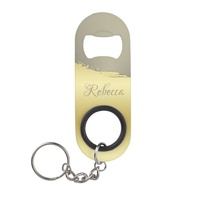 Luxuriöses goldenes Metall, das auf Gold und Silbe Mini Flaschenöffner (Vorderseite)