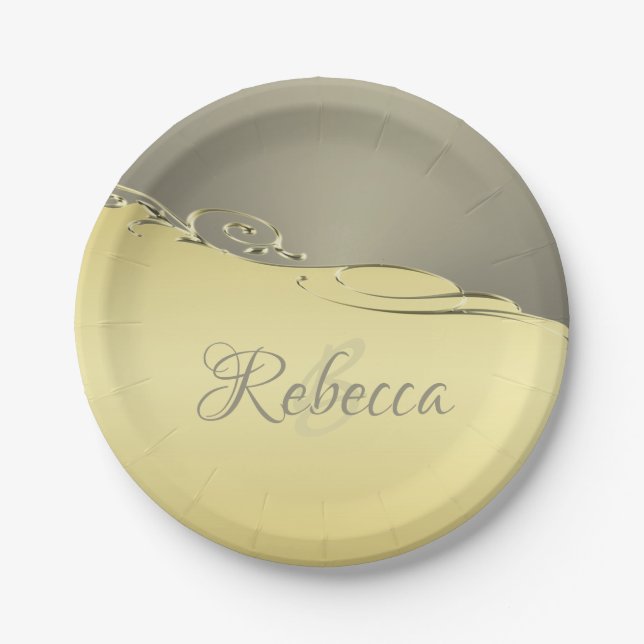 Luxuriöses goldenes Metall, das auf Gold und Silbe Pappteller (Vorderseite)