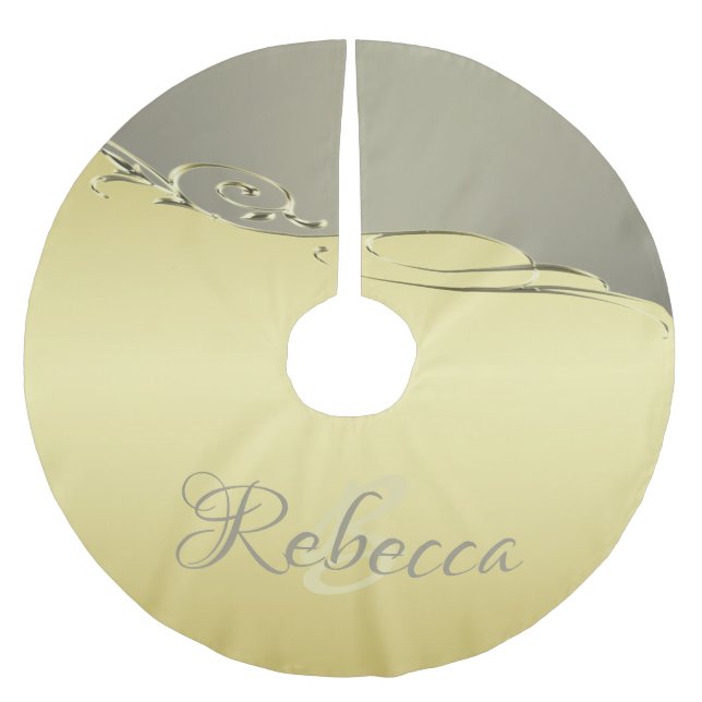 Luxuriöses goldenes Metall, das auf Gold und Silbe Polyester Weihnachtsbaumdecke (Vorderseite)