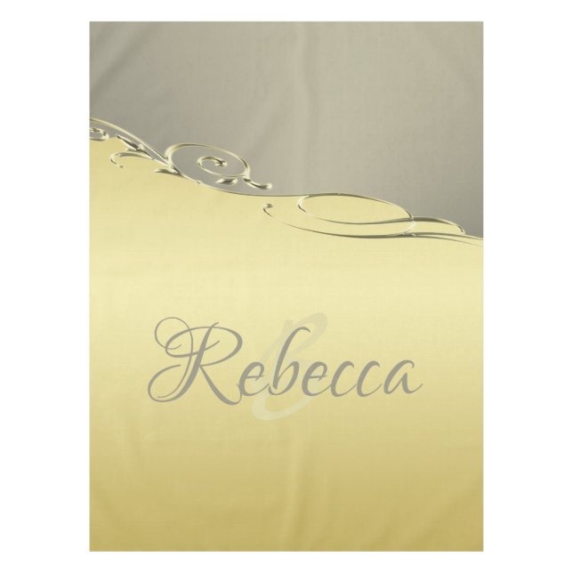 Luxuriöses goldenes Metall, das auf Gold und Silbe Tischdecke (Vorderseite)