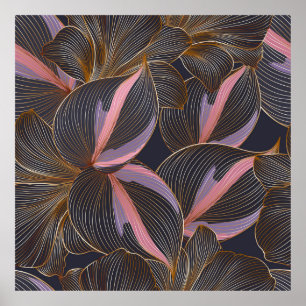 Luxuriöses goldenes, nahtloses, blumengeschmücktes poster