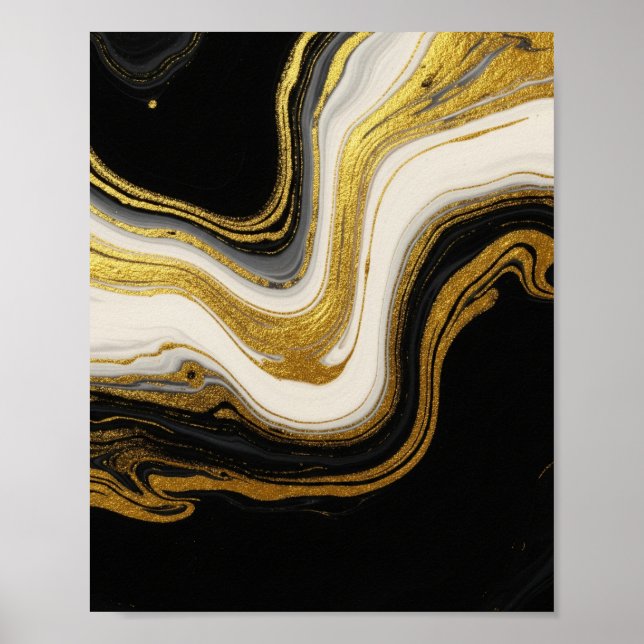 Luxuriöses Goldmarmor - Abstrakte Fluid Art Poster (Vorne)