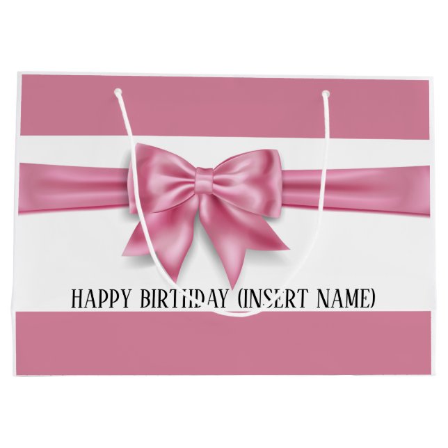 Luxuriöses großes, rosa Bugband, breite Streifen D Große Geschenktüte (Rückseite)