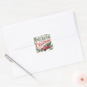 Luxuriöses Grün und Rotes Handlettering und roter Quadratischer Aufkleber