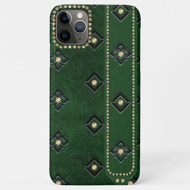 Luxuriöses grünes Leder Embedded Floral & Studs Case-Mate iPhone Hülle (Rückseite)