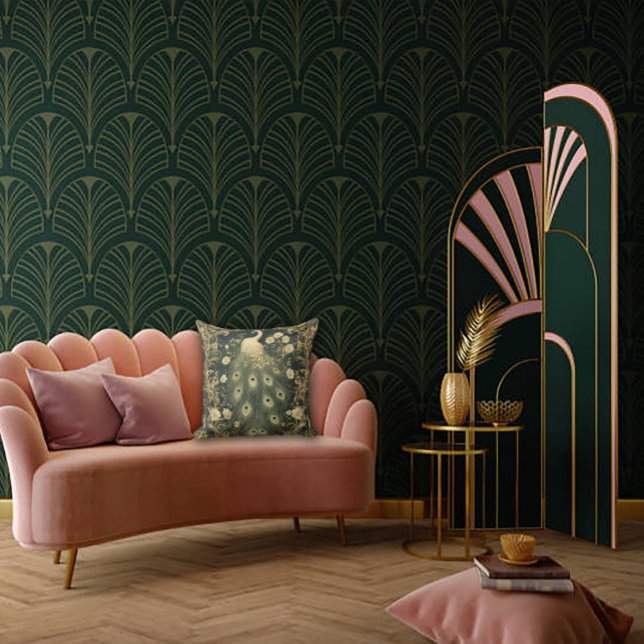 Luxuriöses Jugendstil-Pfauendesign Kissen (Von Creator hochgeladen)