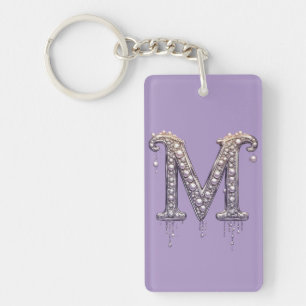Luxuriöses, juwelenbesetztes Monogramm M mit Perle Schlüsselanhänger