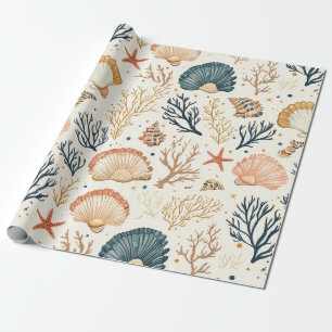 Luxuriöses Küsten-Meeresschnecken-Blakorallen-Pfir Geschenkpapier