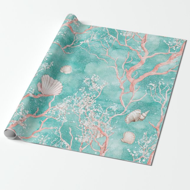 Luxuriöses Küstenkorallenmuster Geschenkpapier (Ungerollt)