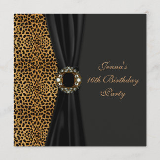 Luxuriöses Leopard Classy Black 16 . Geburtstag Pa Einladung