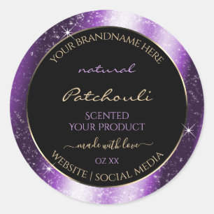 Luxuriöses Lila Sparkle Glitzer Frame Produktetike Runder Aufkleber