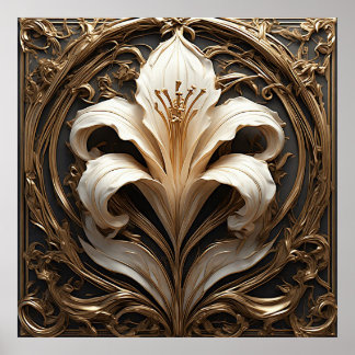 Luxuriöses Lily Design Goldene Zierkunst Poster