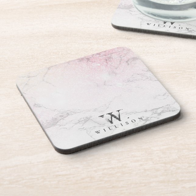 Luxuriöses Marmor Personalisiertes Design Getränkeuntersetzer (Linke Seite)