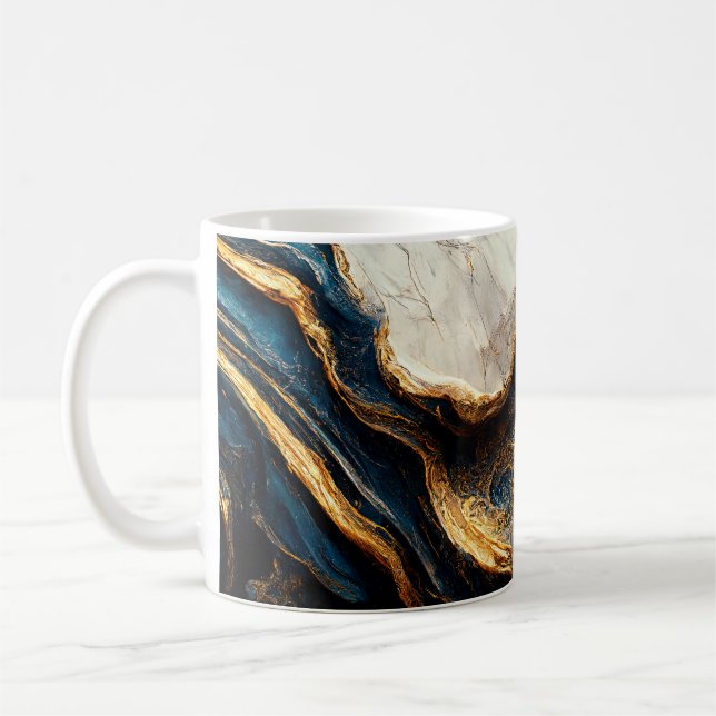 Luxuriöses Marmordesign mit Gold und Blau Kaffeetasse (Links)