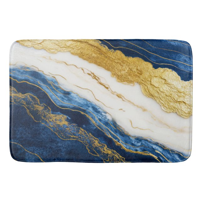 Luxuriöses Marmorschiff aus Navy Blue & Gold Leaf Badematte (Vorderseite)