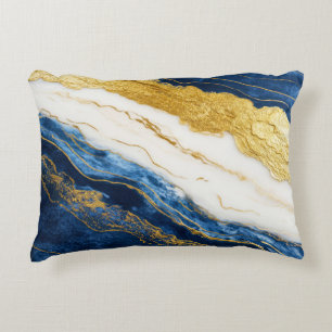 Luxuriöses Marmorschiff aus Navy Blue & Gold Leaf Dekokissen