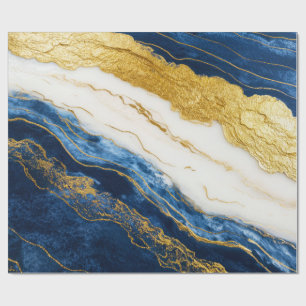 Luxuriöses Marmorschiff aus Navy Blue & Gold Leaf Geschenkpapier