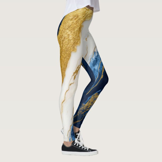 Luxuriöses Marmorschiff aus Navy Blue & Gold Leaf Leggings (Rechts)