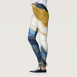 Luxuriöses Marmorschiff aus Navy Blue & Gold Leaf Leggings