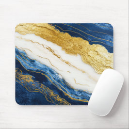 Luxuriöses Marmorschiff aus Navy Blue & Gold Leaf Mousepad