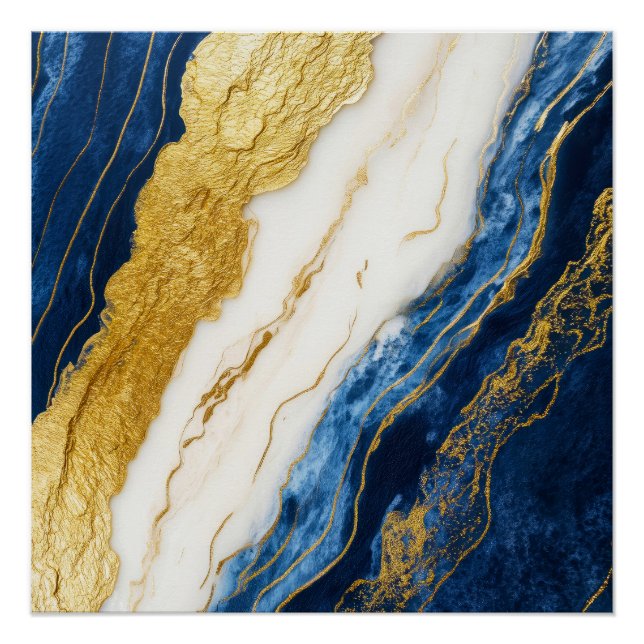 Luxuriöses Marmorschiff aus Navy Blue & Gold Leaf Poster (Vorderseite)