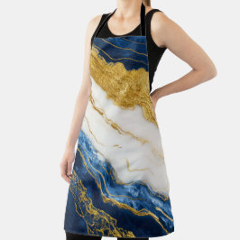 Luxuriöses Marmorschiff aus Navy Blue & Gold Leaf Schürze