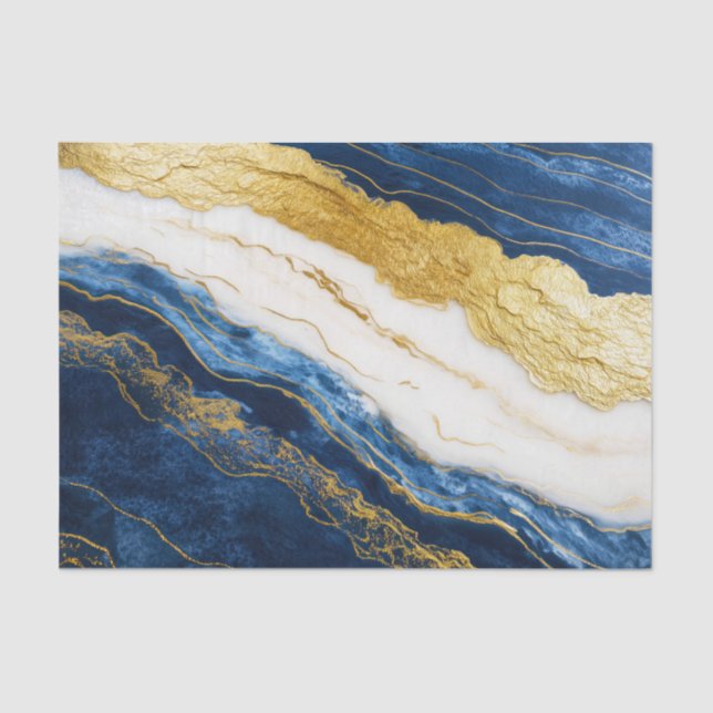 Luxuriöses Marmorschiff aus Navy Blue & Gold Leaf Seidenpapier (Vorderseite)