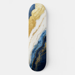 Luxuriöses Marmorschiff aus Navy Blue & Gold Leaf Skateboard