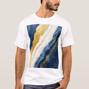 Luxuriöses Marmorschiff aus Navy Blue & Gold Leaf T-Shirt