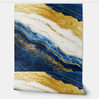 Luxuriöses Marmorschiff aus Navy Blue & Gold Leaf Tapete