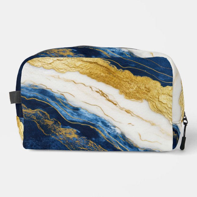 Luxuriöses Marmorschiff aus Navy Blue & Gold Leaf Waschbeutel (Vorderseite)