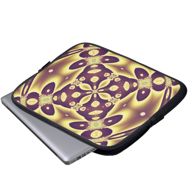 Luxuriöses marokkanisches Gold-Purple-Abstract-Mus Laptopschutzhülle (Vorne Knopf)