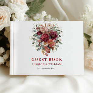 Luxuriöses Marsala Herbst Blumen Hochzeitsgästebuc Gästebuch