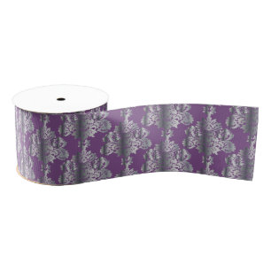 Luxuriöses Metallic Lila Damask Muster Ripsband
