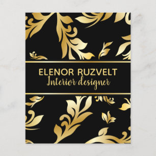 Luxuriöses modernes florales Schwarz-Gold-Damaskus Flyer