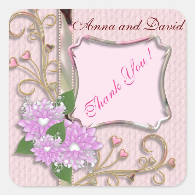 Luxuriöses modernes rosa Herz fügt Ihren Text hinz Quadratischer Aufkleber (Vorderseite)