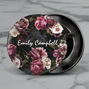 Luxuriöses Moody Rose White Botanisches Monogramm Button