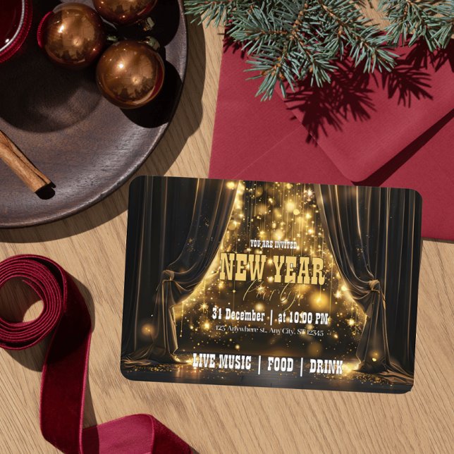 Luxuriöses New Year Party Velvet Vorhang Golden Gl Einladung (Von Creator hochgeladen)