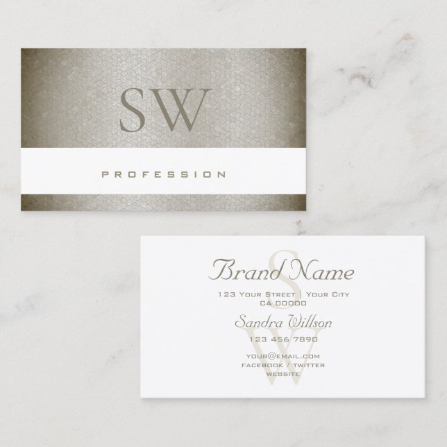 Luxuriöses Pearly Gray Schlangenmuster mit Monogra Visitenkarte (Vorne/Hinten)