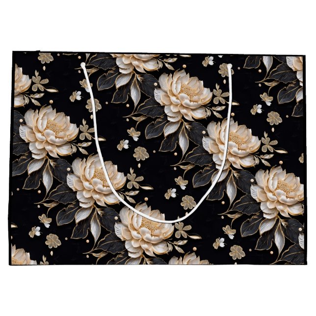 Luxuriöses Perlpechmuster Blume-Muster Große Geschenktüte (Rückseite)