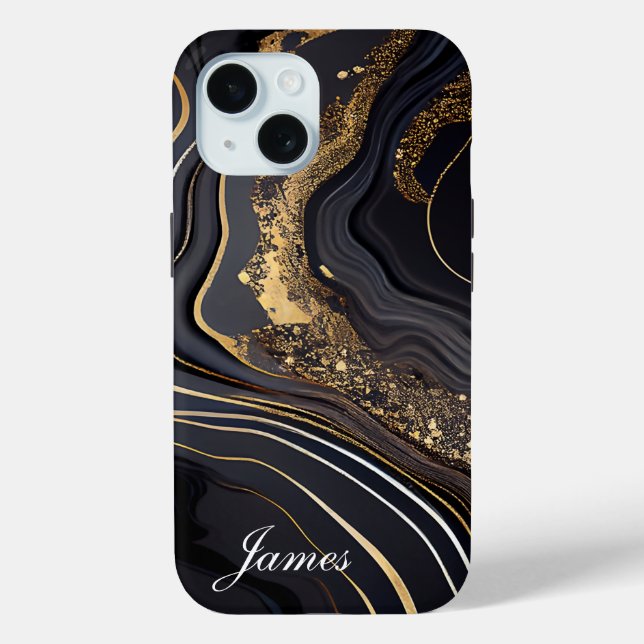Luxuriöses Personalisiertes Schwarz-Gold-Marmor Case-Mate iPhone Hülle (Rückseite)