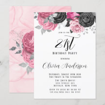 Luxuriöses Pink Black Florals 21. Geburtstag Party