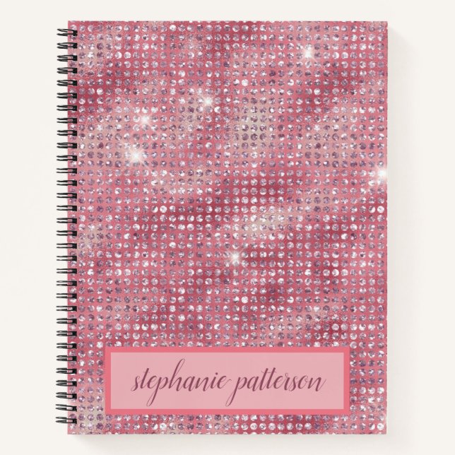 Luxuriöses Pink Shimmering Sequins Individuelle Na Notizbuch (Vorderseite)