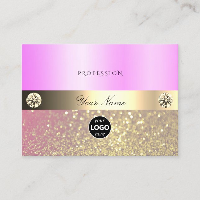 Luxuriöses Rosa Lila Gold Glitzer und Logo Visitenkarte (Vorderseite)