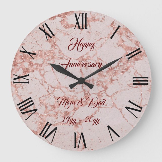 Luxuriöses Rosa Rose Blush Glitzer Marmor individu Große Wanduhr (Vorderseite)