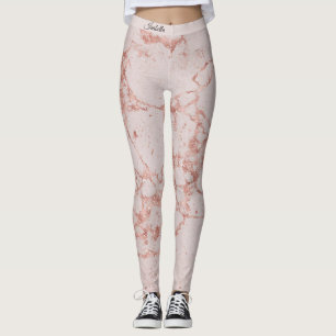 Luxuriöses Rosa Rose Blush Glitzer Marmor Text hin Leggings