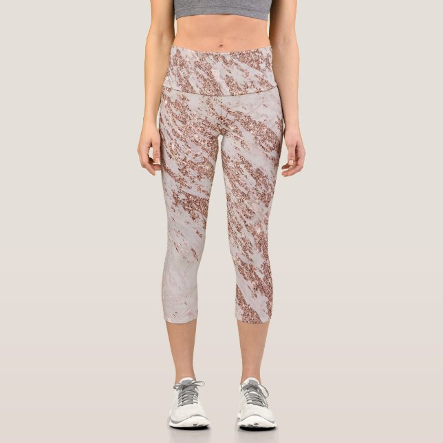 Luxuriöses Rosa Rose Glitzer Marmor Capri Leggings (Vorderseite)