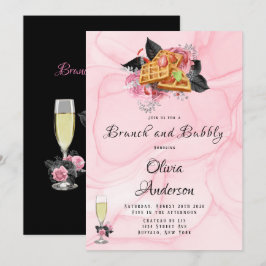 Luxuriöses rosa schwarzes Blumenmotiv Brunch & Bub Einladung